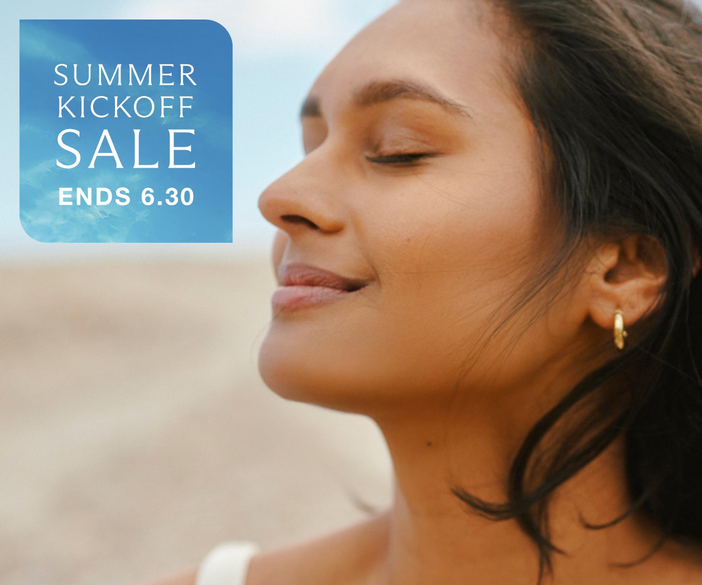 Woman smiling with eyes closed, showcasing smooth skin and natural volume—promoting Chapter’s summer kickoff sale on dermal and lip filler treatments. Summer Kickoff Sale ends 6.30.