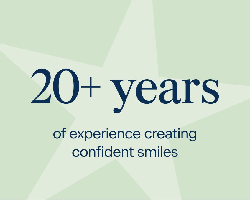 A visual emphasizing ClearChoice’s 20+ years of experience in creating confident smiles with high-quality dental implants covered by the ClearChoice lifetime warranty.