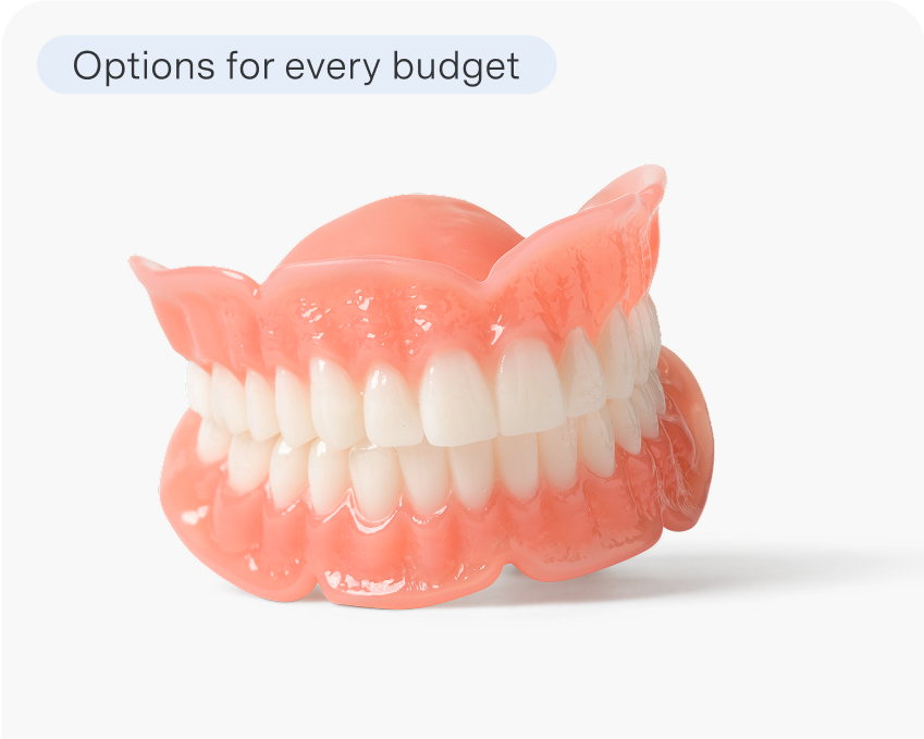Upper arch model displaying Aspen Dental replacement dentures designed for comfort, function, and secure fit.