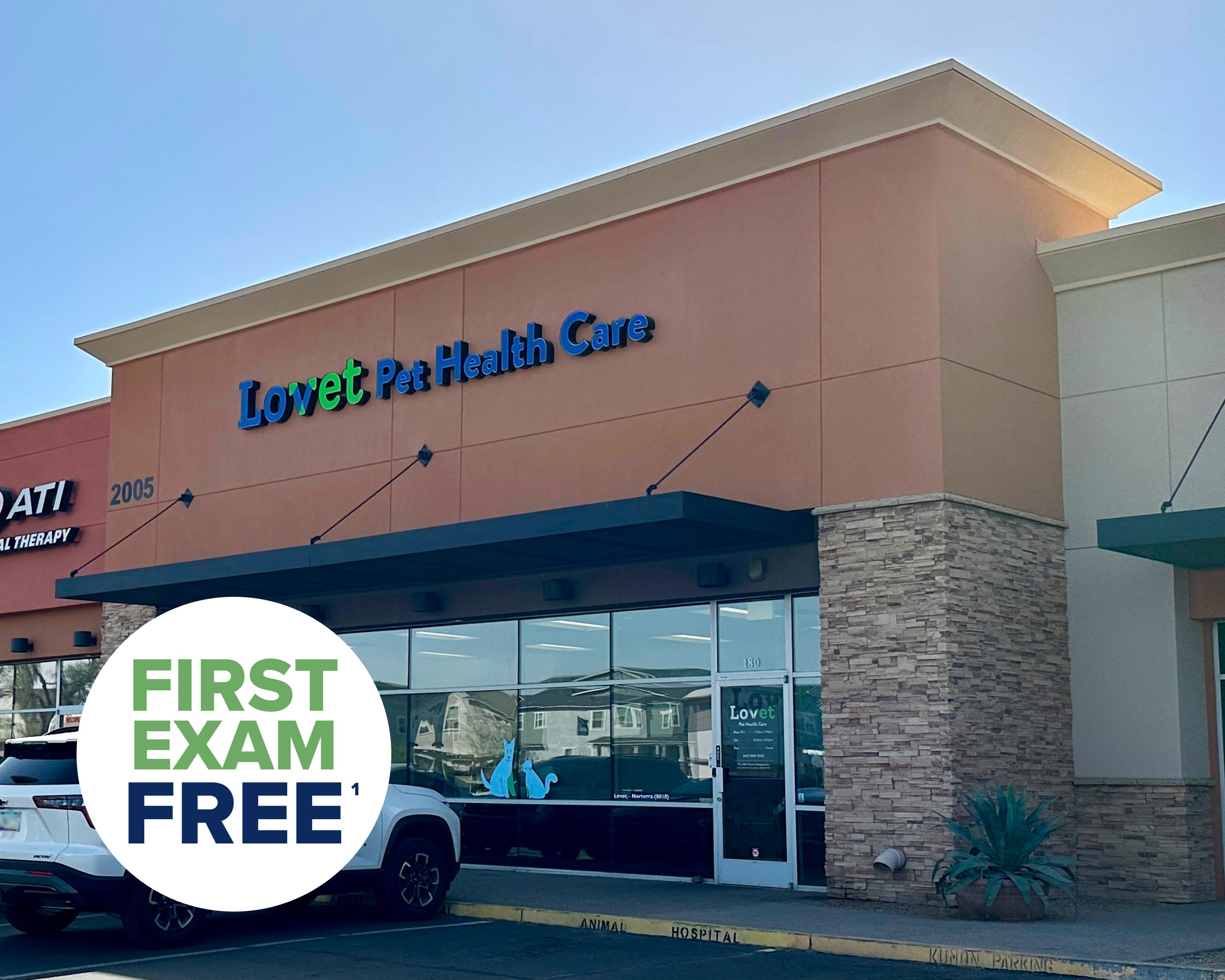 The exterior of Lovet Pet Health Care's Norterra location.