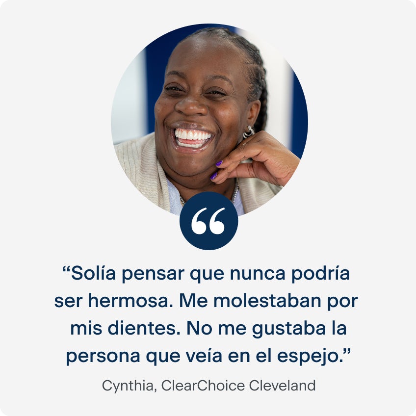 Cynthia de ClearChoice Cleveland comparte su experiencia con los implantes dentales, diciendo que ahora se siente hermosa y segura con su nueva sonrisa.