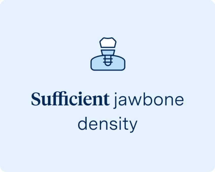 Graphic with the text 'Sufficient jawbone density' under an implant icon, emphasizing eligibility for titanium dental implants, associated with Aspen Dental.