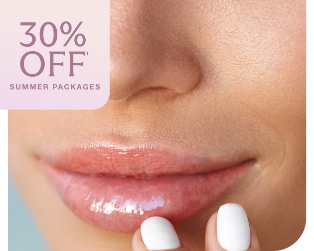 Close-up of a woman’s plump lips promoting Chapter’s filler summer packages. Text on image reads “30% off summer packages.”4o