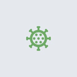 A green icon of a virus on a white background