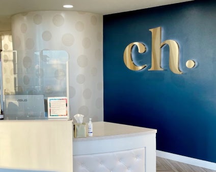 Receptionist desk at Chapter Aesthetic studio in Fargo, ND