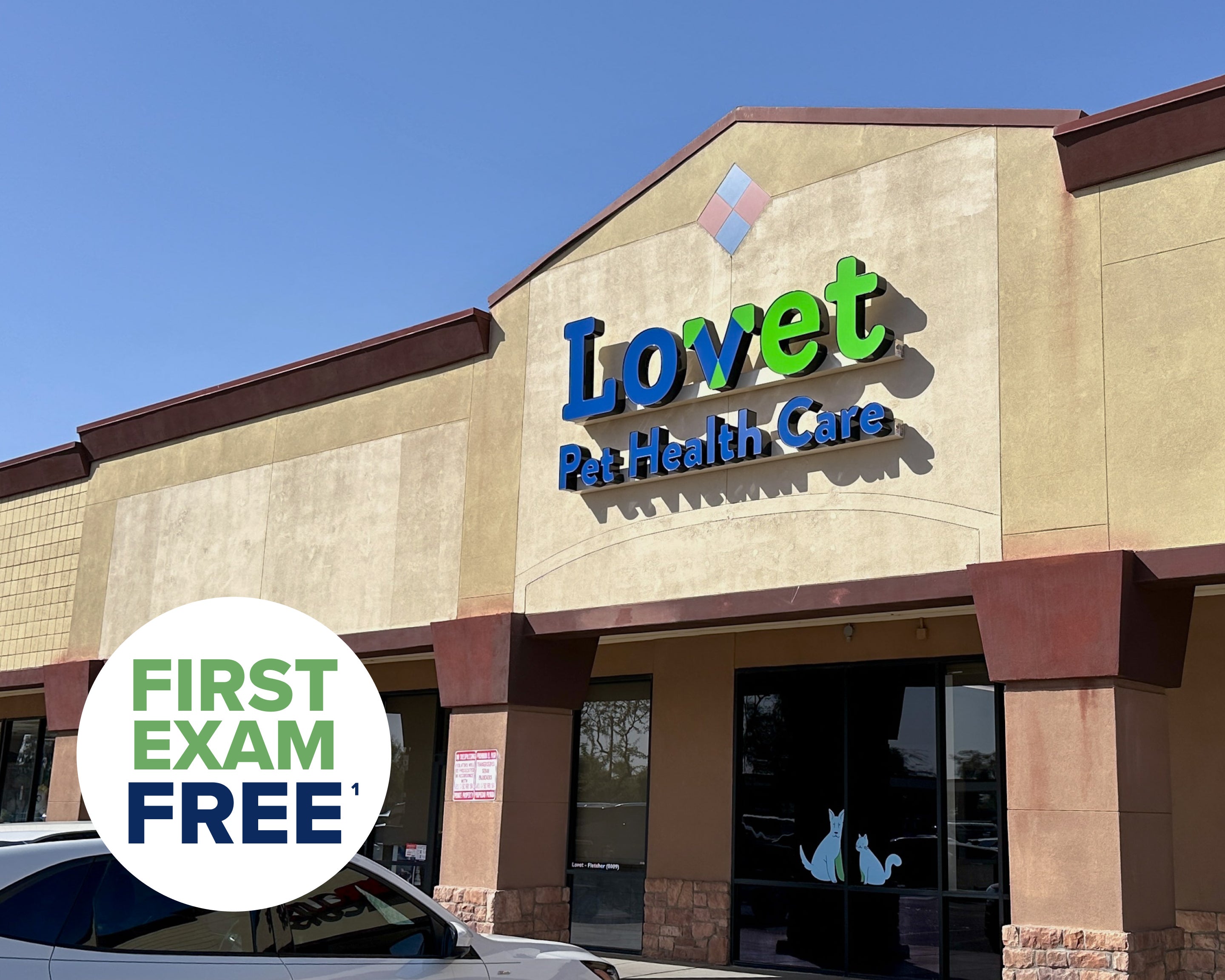 The exterior of Lovet Pet Health Care's Fletcher Heights location.