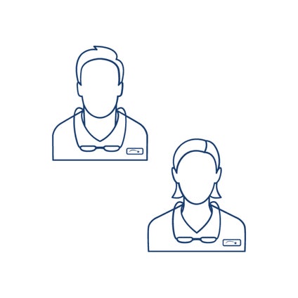 Two blue icons of a man and a woman on a black background