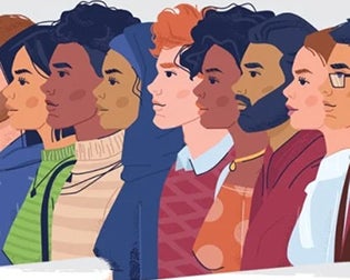 Illustrated group of diverse individuals symbolizing the TAG Oral Care Center’s commitment to equity and inclusive oral healthcare.