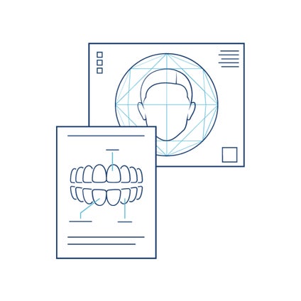 A drawing of a person's face next to a drawing of their teeth