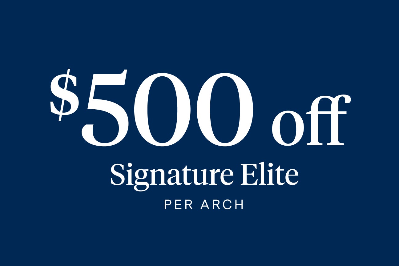 Promotional banner offering $500 off per arch for Aspen Dental's Signature Elite service, displayed on a navy blue background.