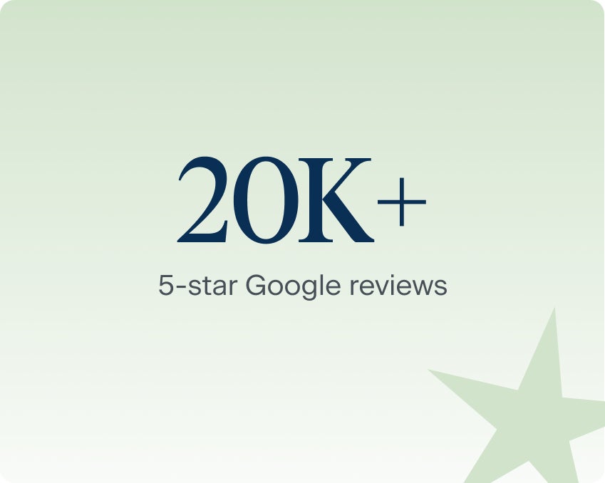 An image showcasing ClearChoice's 20,000+ 5-star Google reviews from satisfied patients.