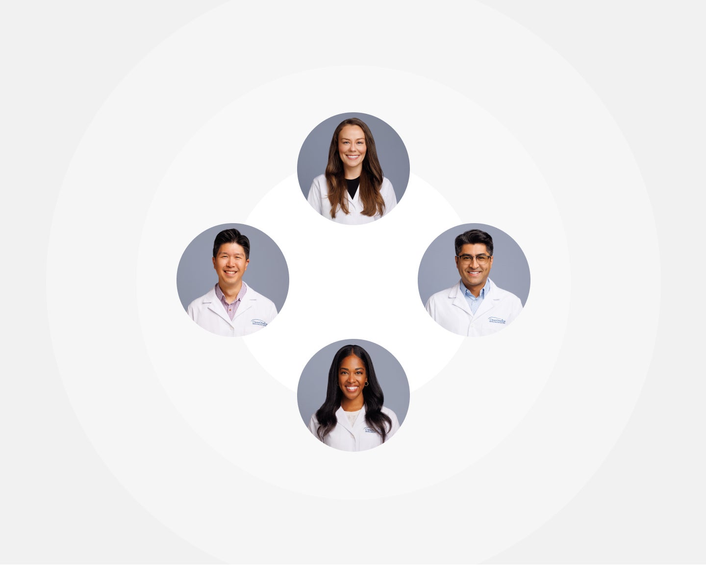 A picture displaying 4 head shots of ClearChoice's dental implant specialists in white lab coats.