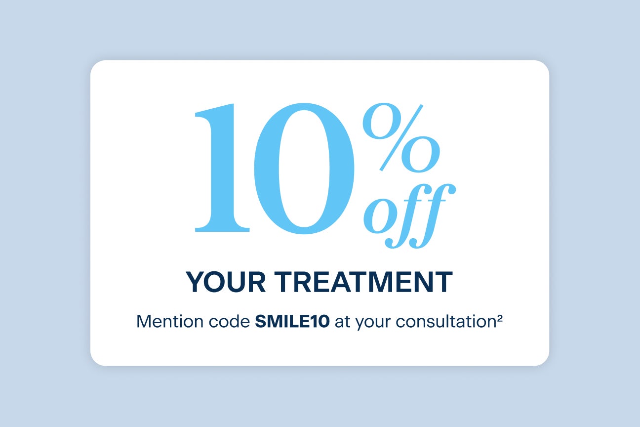 A promotional graphic offering 10% off your treatment at ClearChoice with the code SMILE10 at your consultation, appealing to AARP members looking for dental savings.