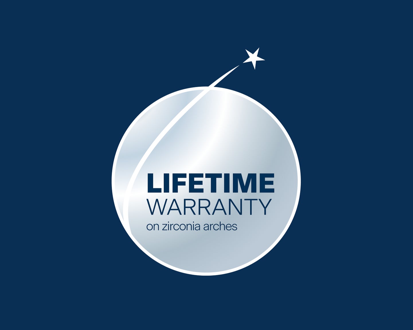 Logo for the ClearChoice Lifetime Warranty guarantee on zirconia arches, demonstrating the brand's dedication to high-quality dental implants for every patient.