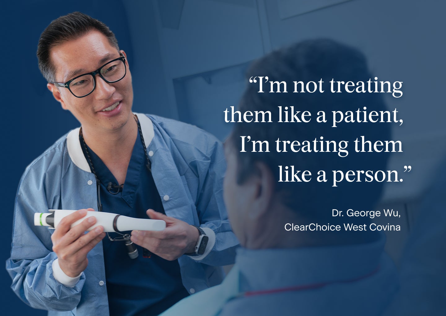 Two ClearChoice dental professionals discussing patient treatment options in a ClearChoice center.