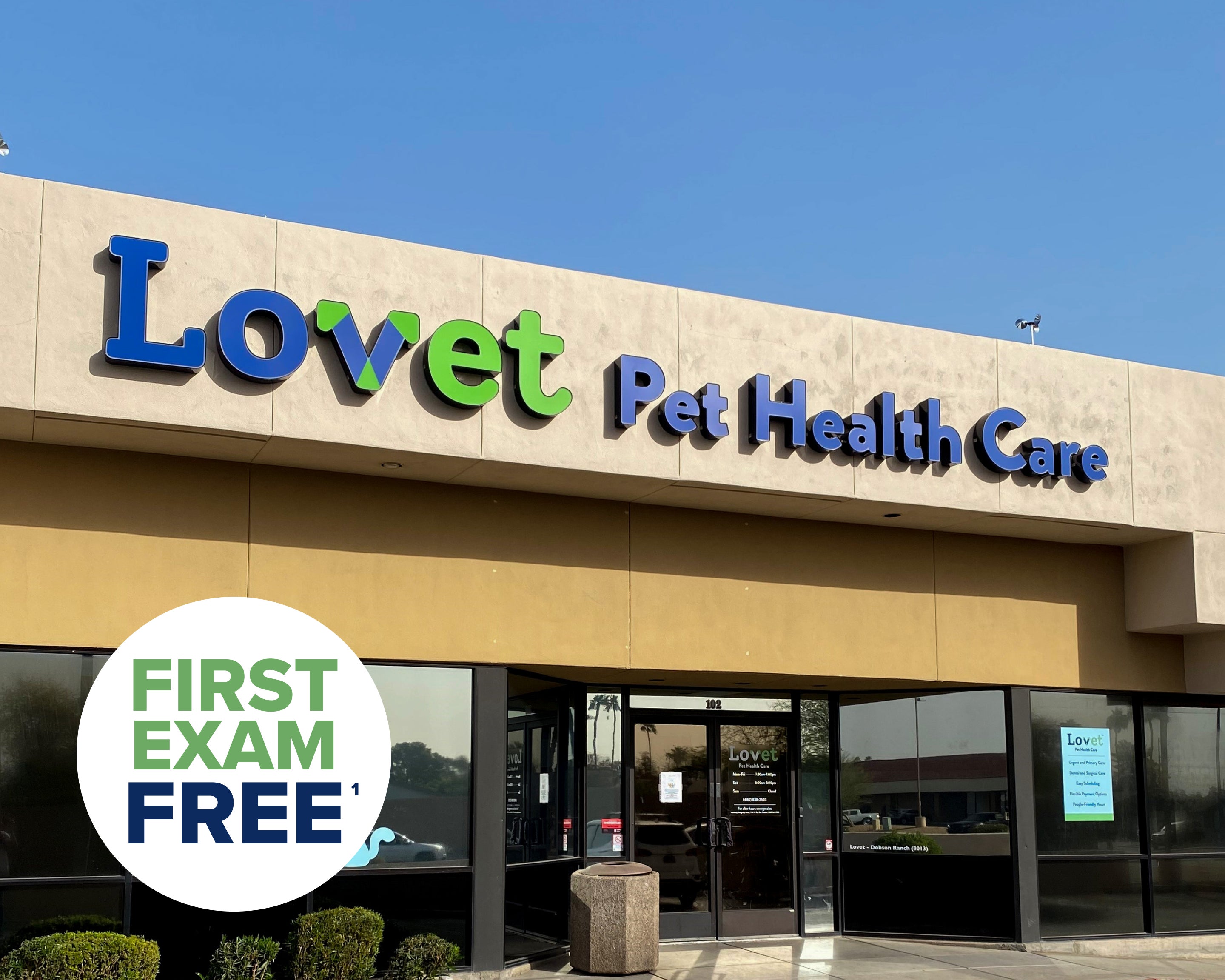 The exterior of Lovet Pet Health Care's Dobson Ranch location.