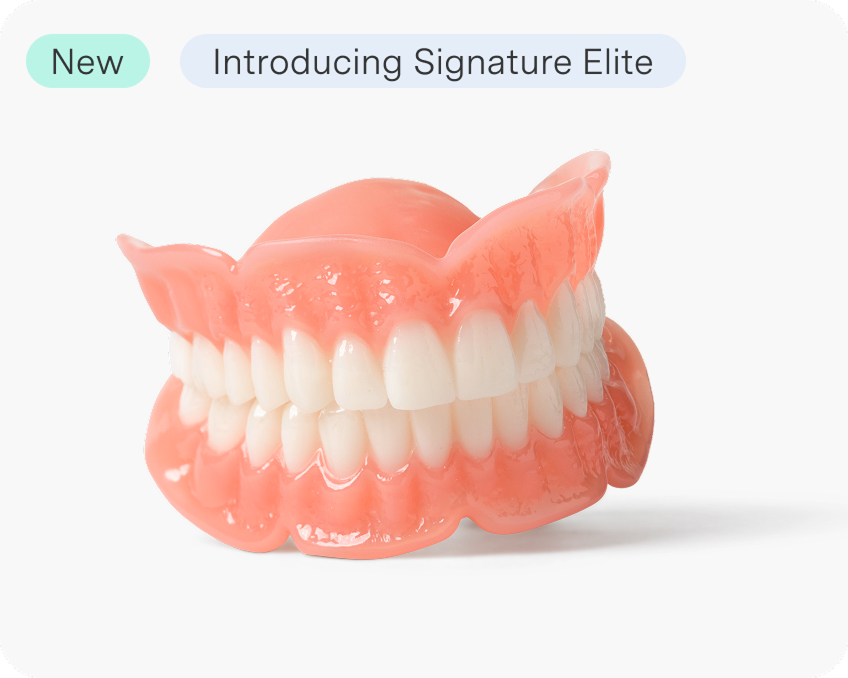 A set of Aspen Dental Signature Elite dentures featuring a natural look and premium quality.