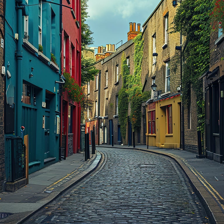 Empty street in Dublin city center, Ireland, lined with colorful houses and historic charm