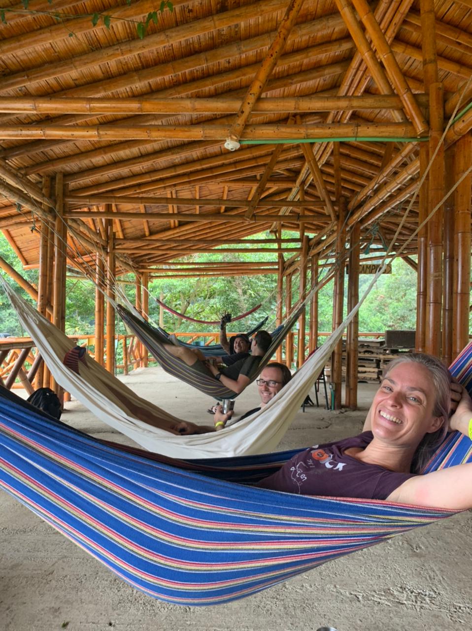 Some students chilling on hammocks at Nueva Lengua Ibagué