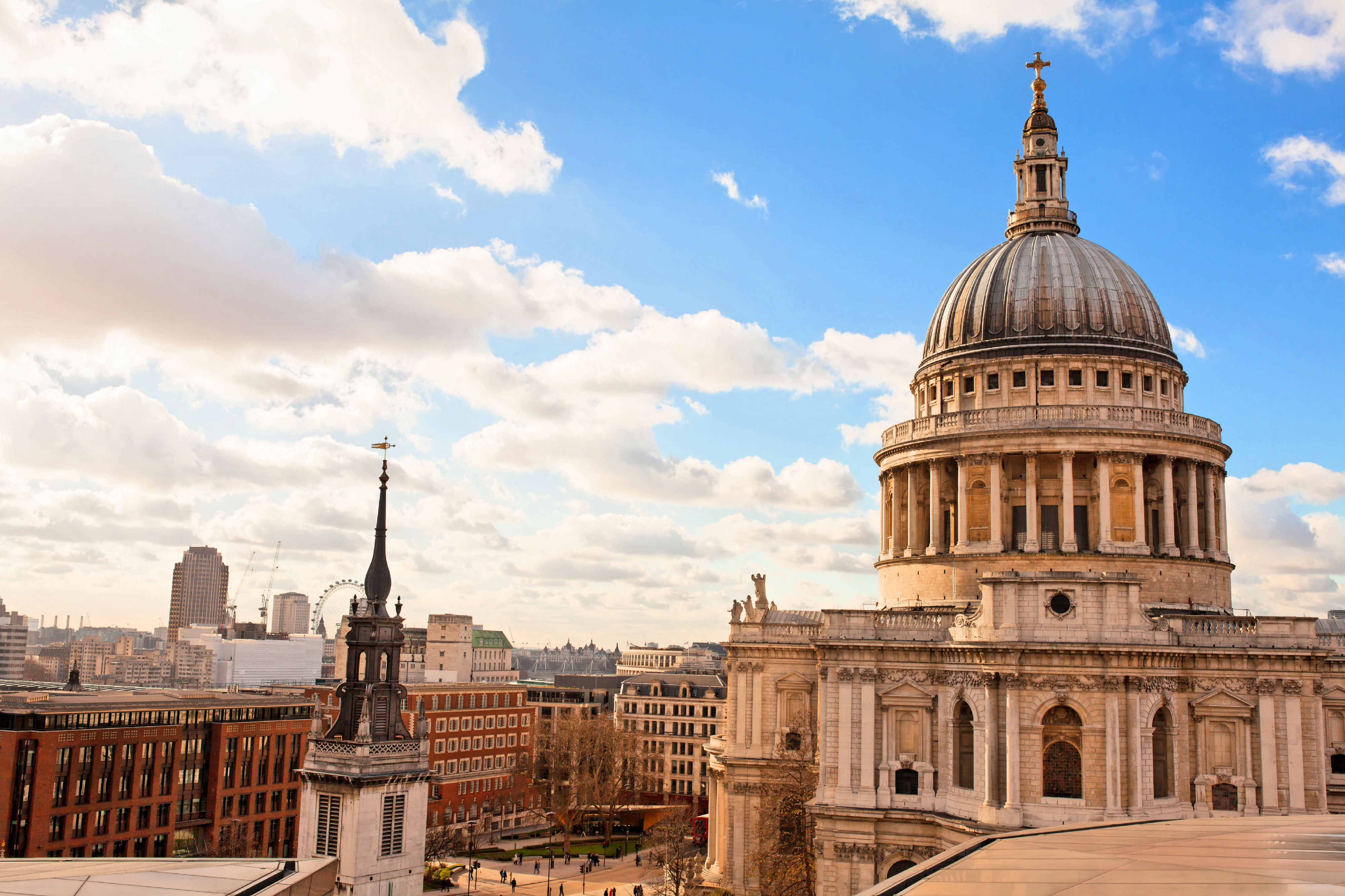Close-up of St. Paul’s Cathedral in London on a sunny day