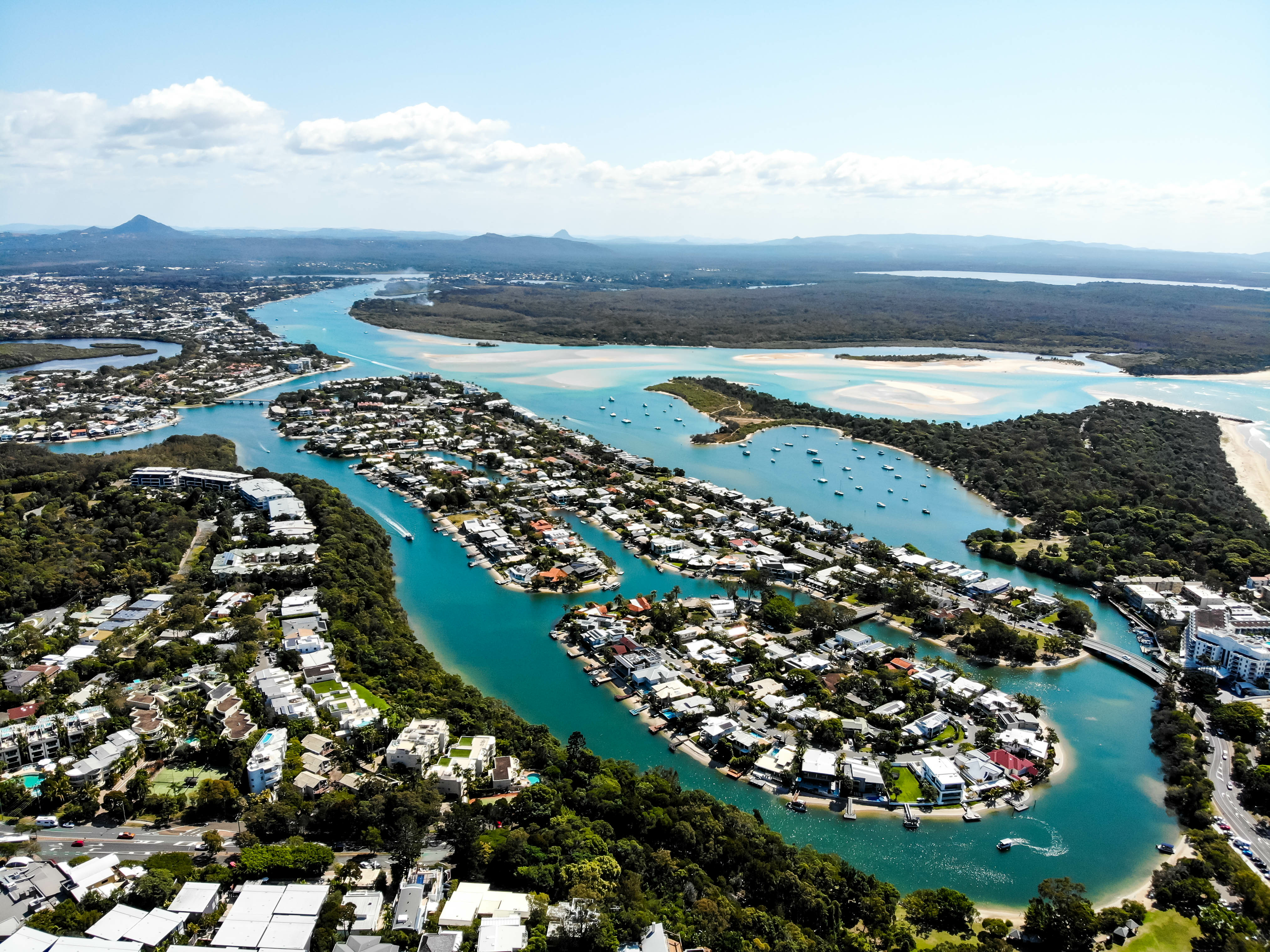 Drone view of Noosa heads and Noosa Laguna