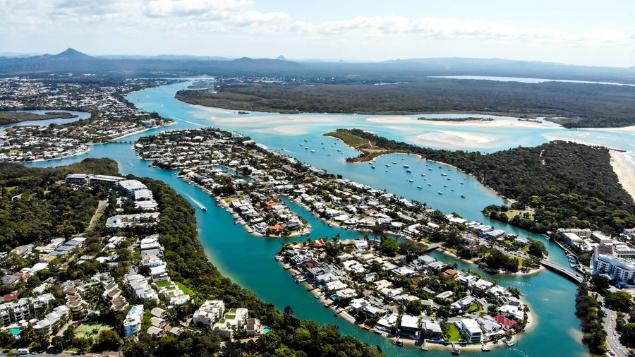 Drone view of Noosa heads and Noosa Laguna