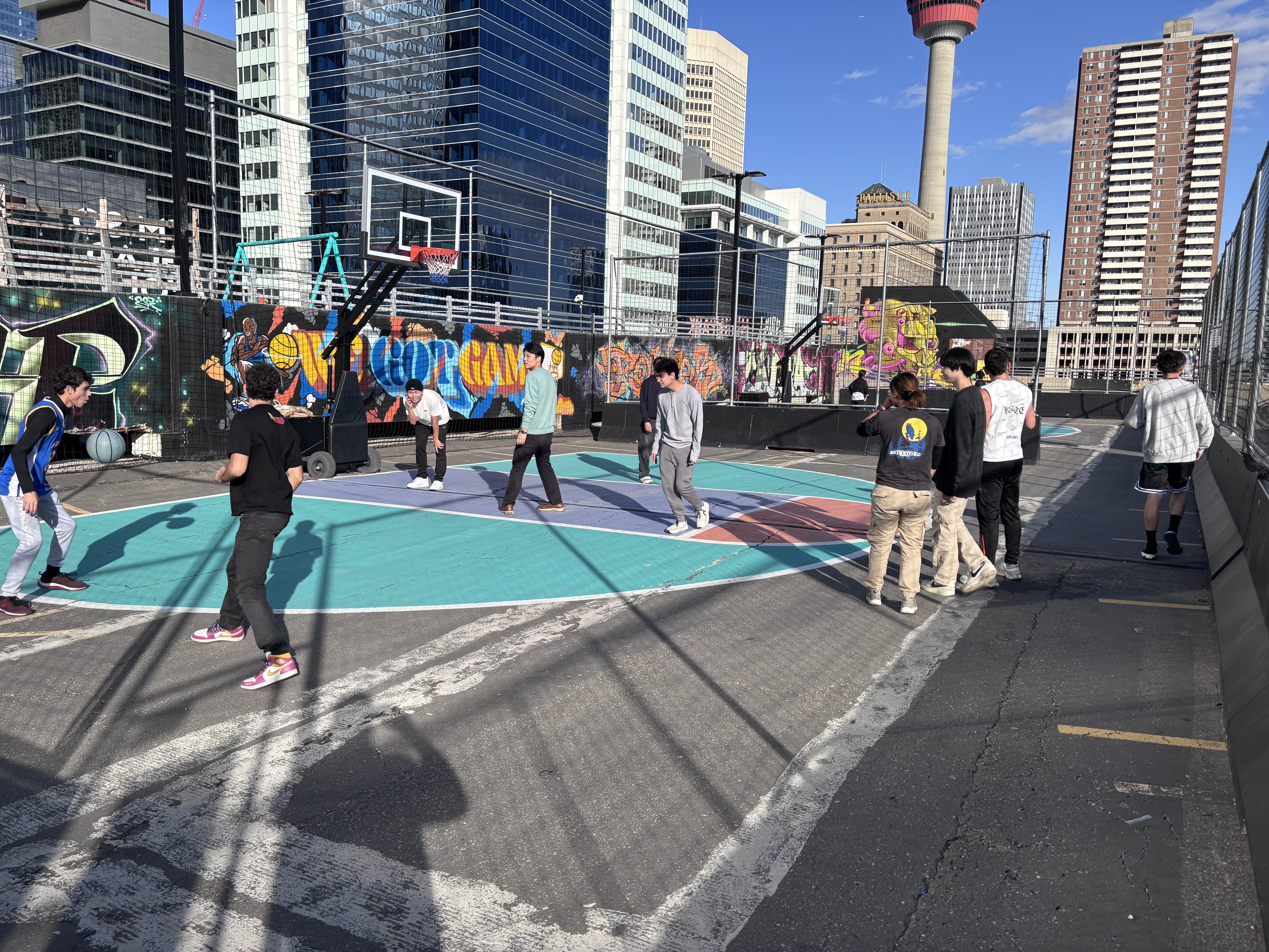 A group of students playing basketball