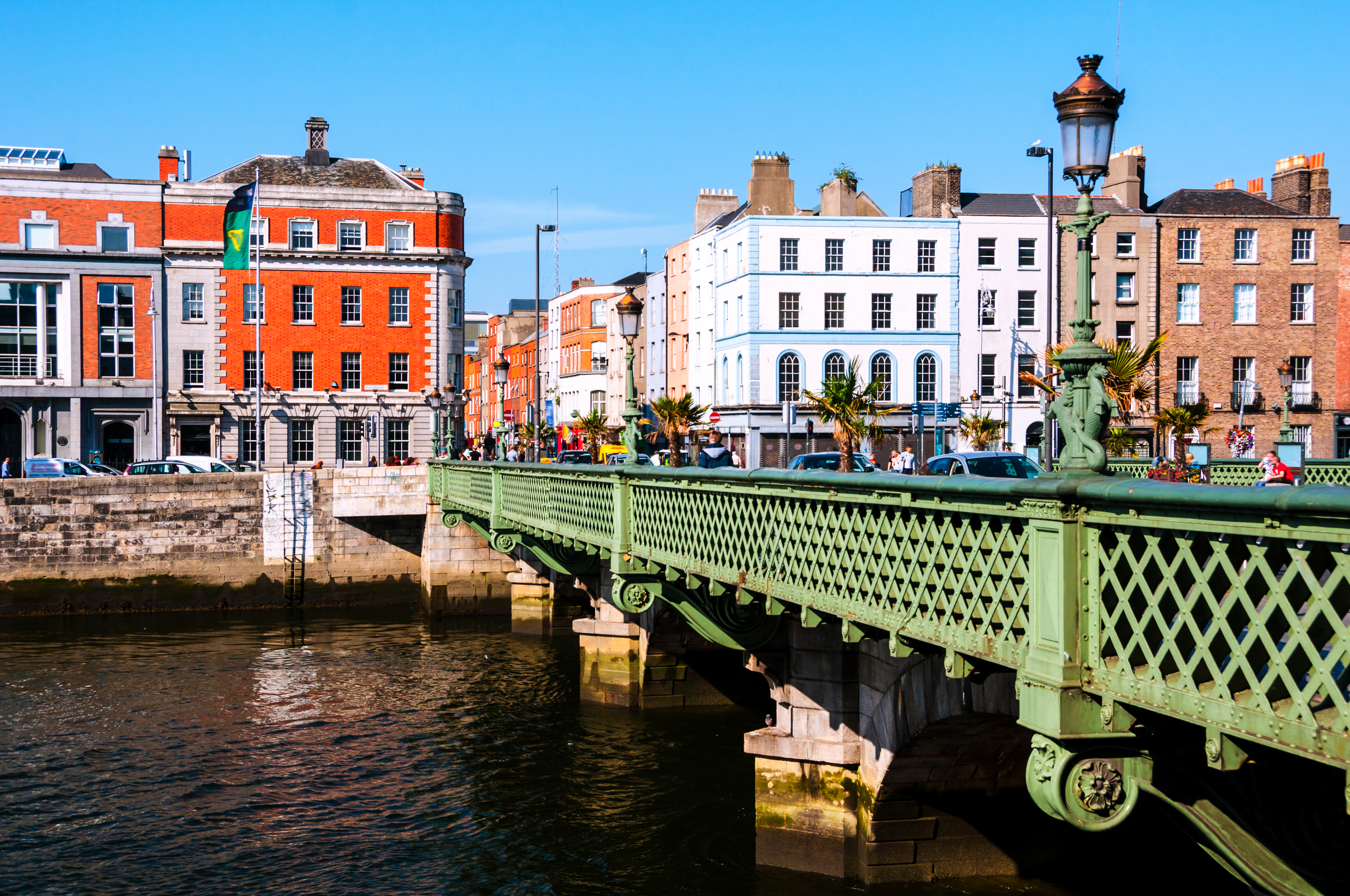 Grattan Bridge in Dublin city center with historic buildings along the River Liffey