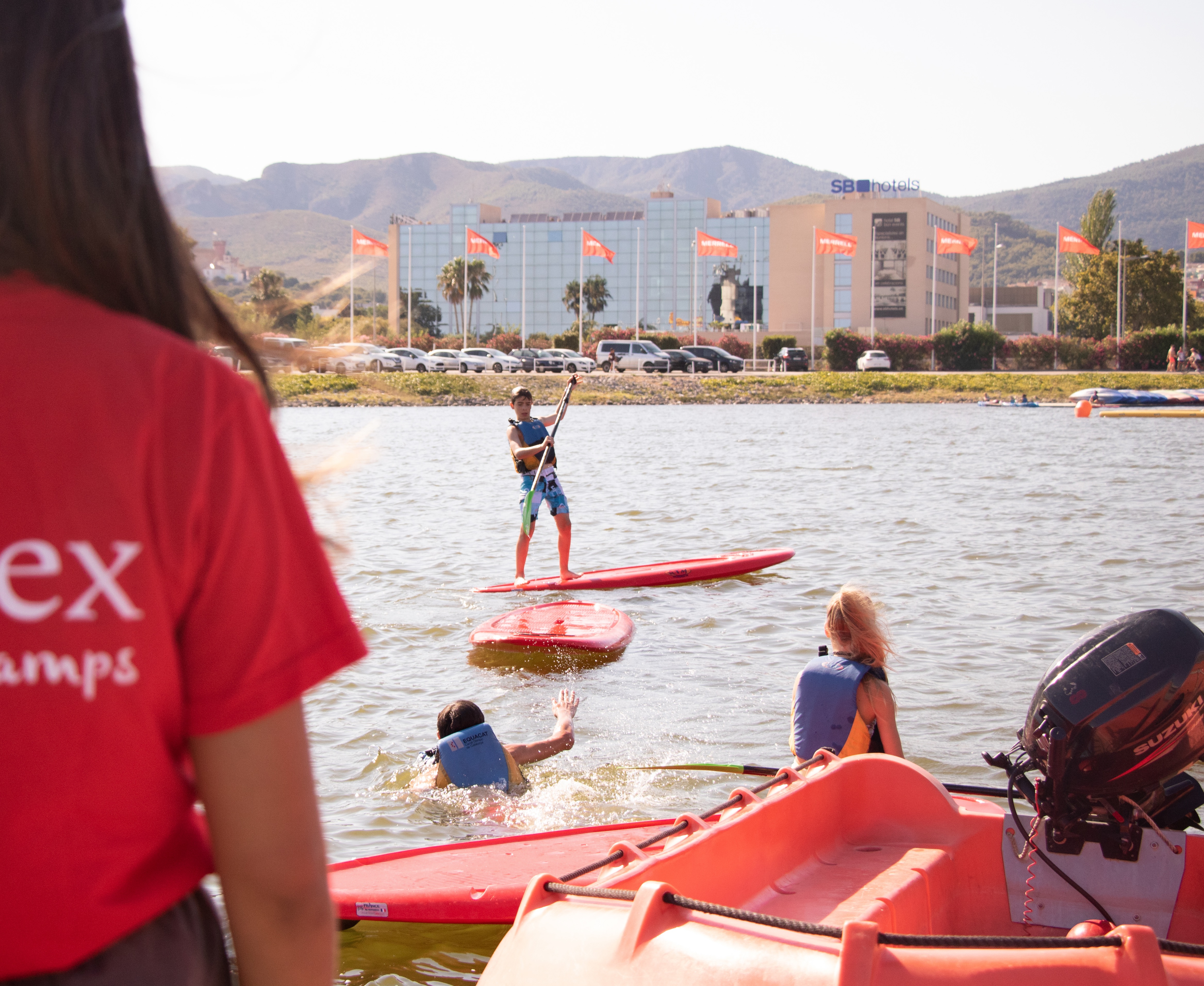 A group of students during a paddle surf activity