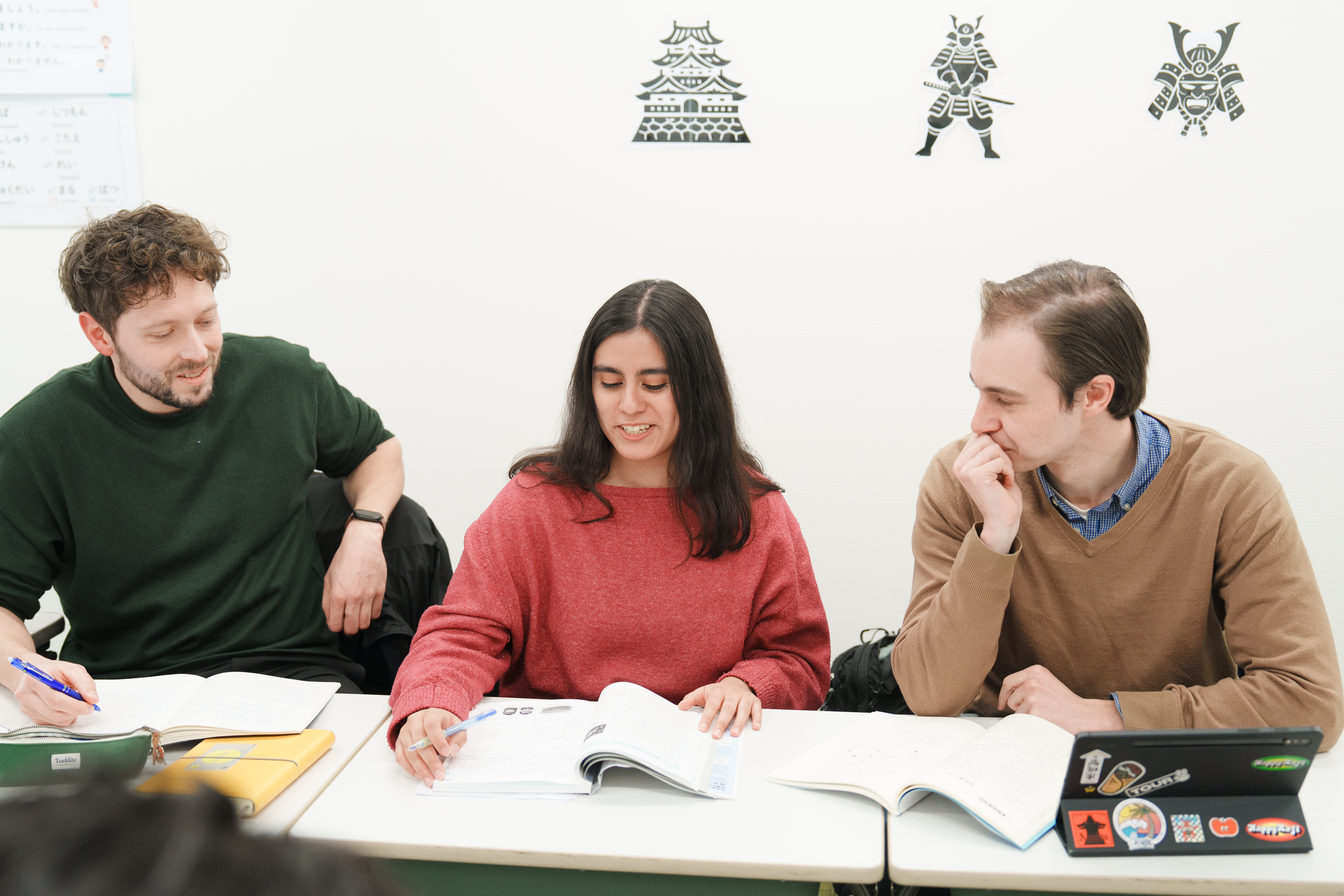 Three students in class at Genki Japanese and Culture School Nagoya