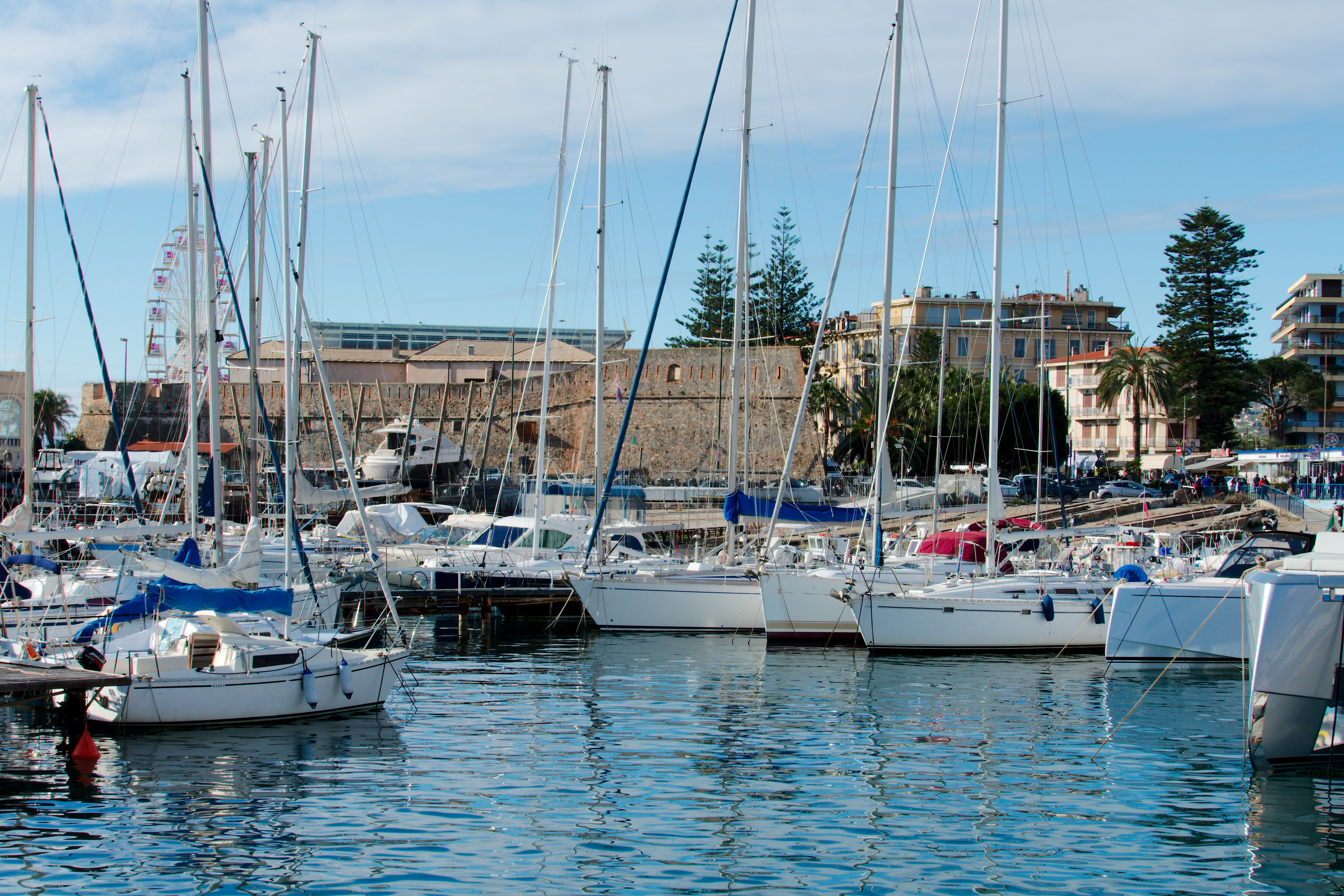 Boats and ferries in Sanremo Harbour at Italy