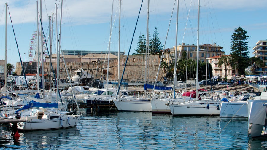 Boats and ferries in Sanremo Harbour at Italy