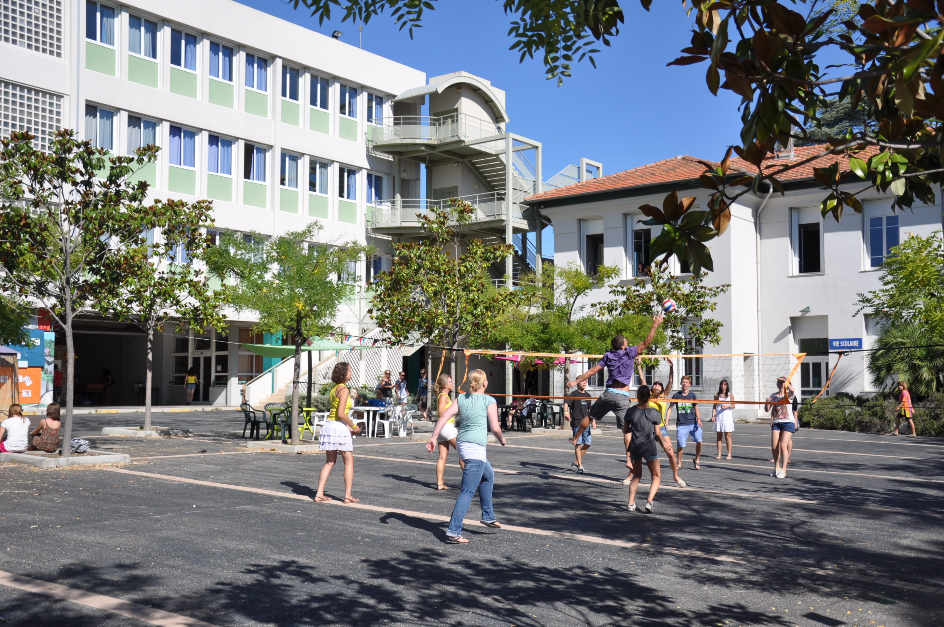Students playing volley ball