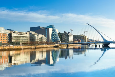 Modern buildings and offices on Liffey river in Dublin, Ireland