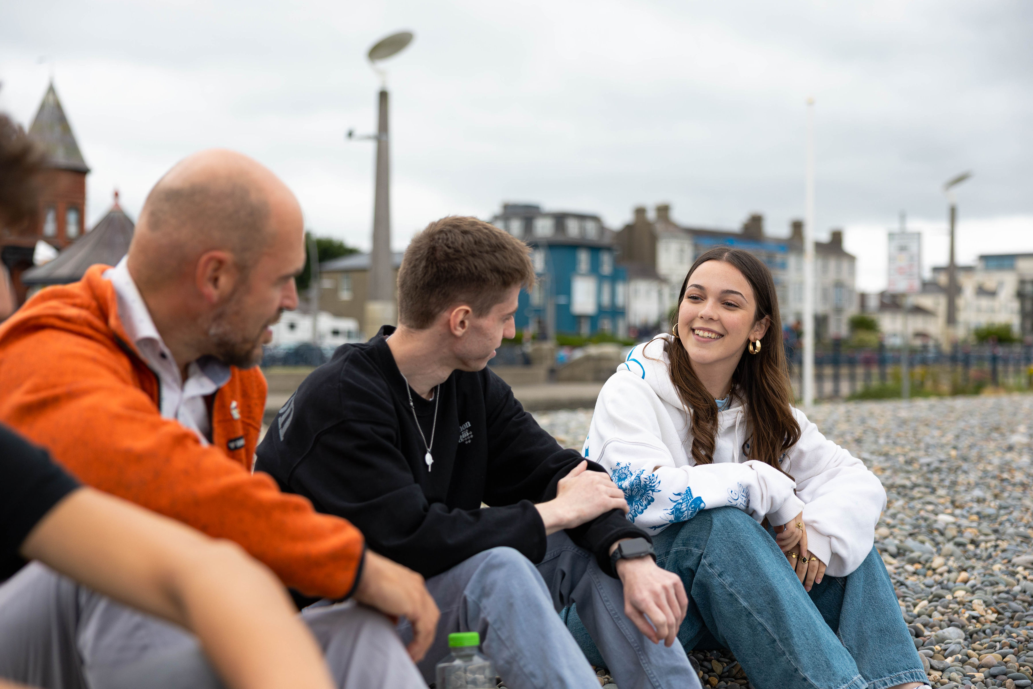 Students at beach front
