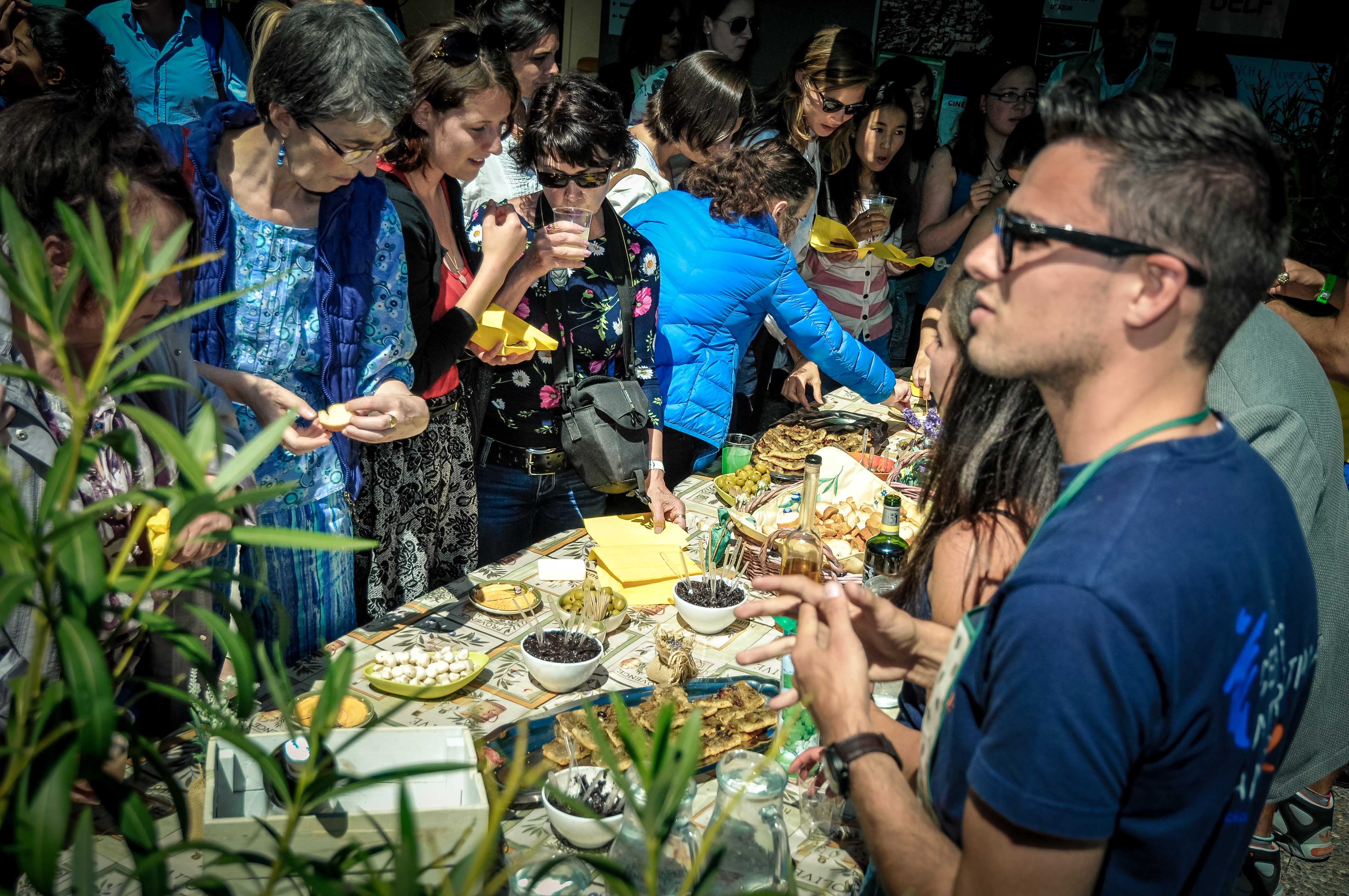 Students having aperitif outside school in Antibes