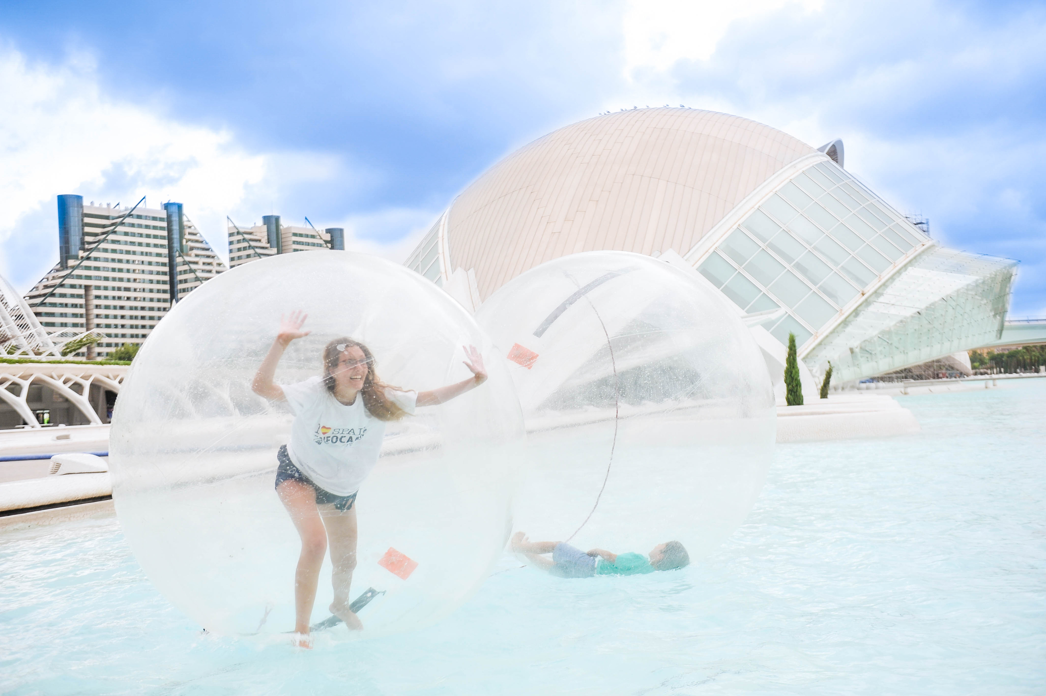 Two students inside a zorb ball