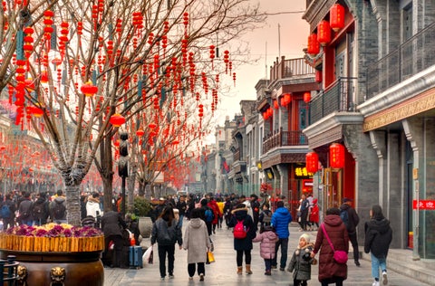 Crowded streets of City Center of Beijing, China