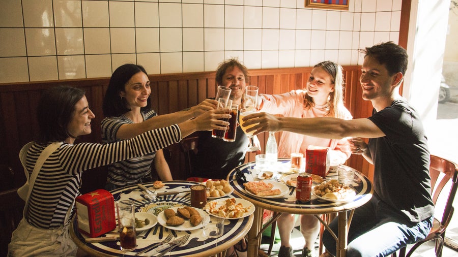 A group of students having tapas