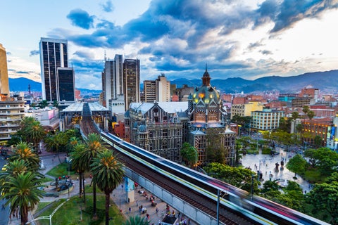 Plaza de Botero in Medellín, Colombia, with it's vibrant square adorned with iconic bronze sculptures by artist Fernando Botero