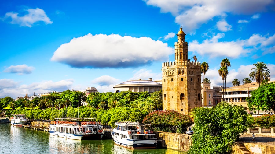 Torre del Oro, the golden tower in Sevilla, Andalusia, Spain, overlooking the Guadalquivir River