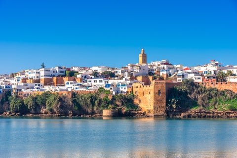 Kasbah of Udayas fortress in Rabat, Morocco, overlooking the waterfront with historic walls and ocean views