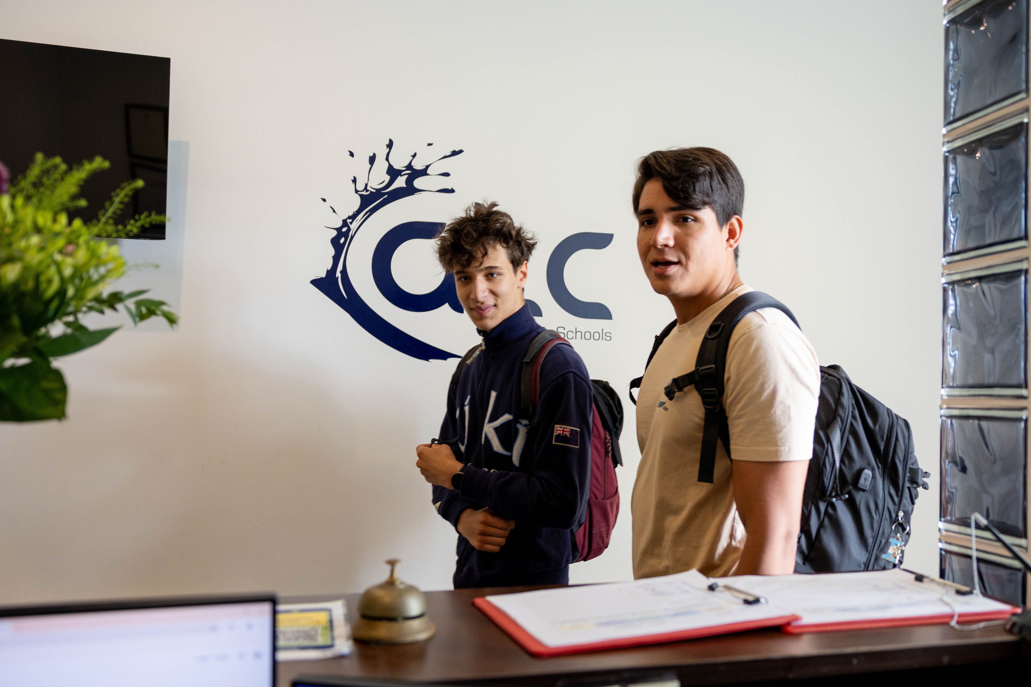 Students arriving in school lobby