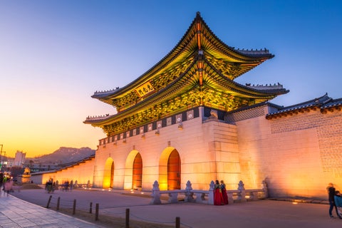 Gyeongbokgung Palace, front of Gwanghuamun gate in downtown Seoul, South Korea