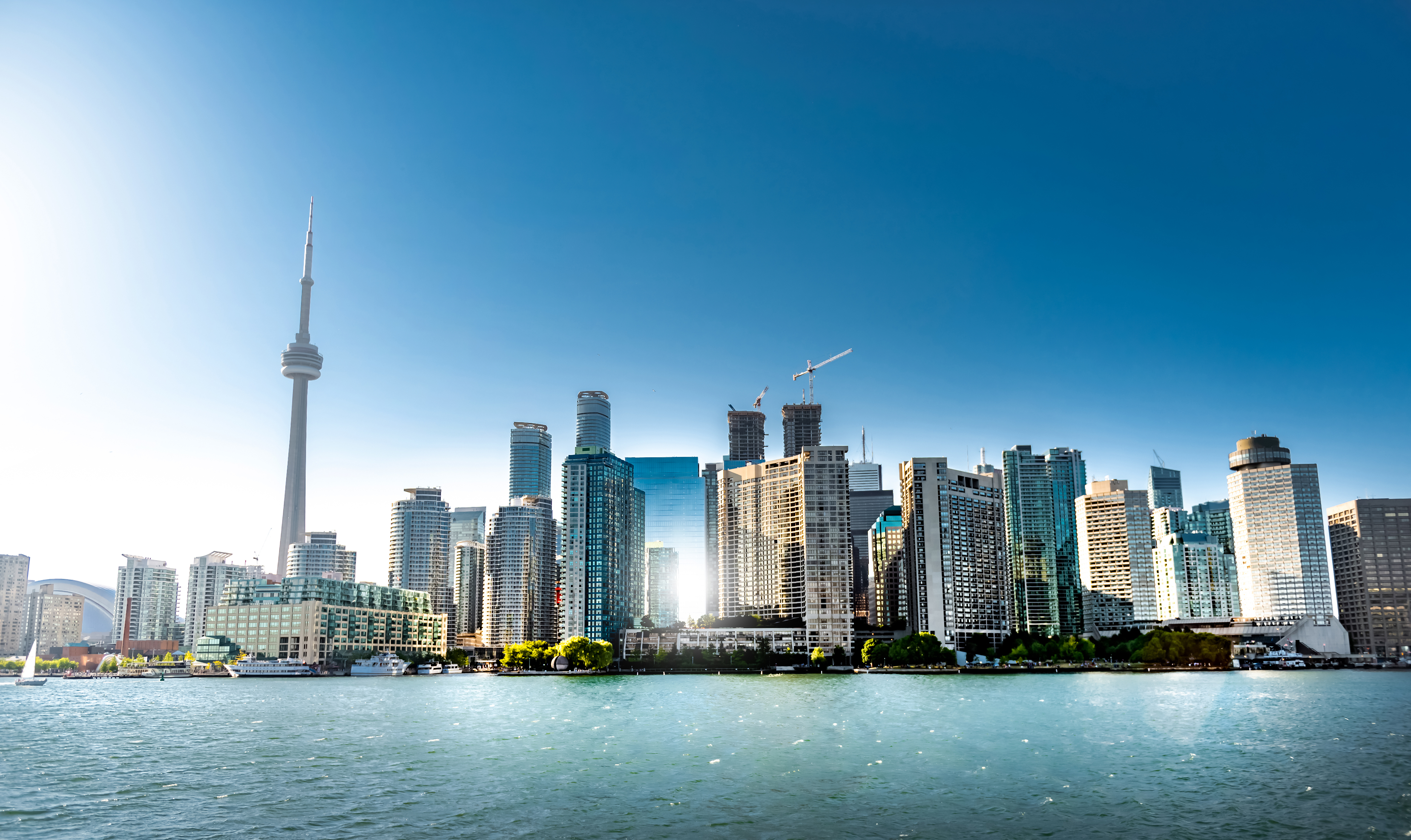 Toronto skyline from Lake Ontario, with city buildings and the CN Tower visible