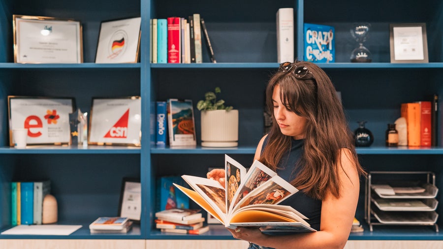 A student in the school library