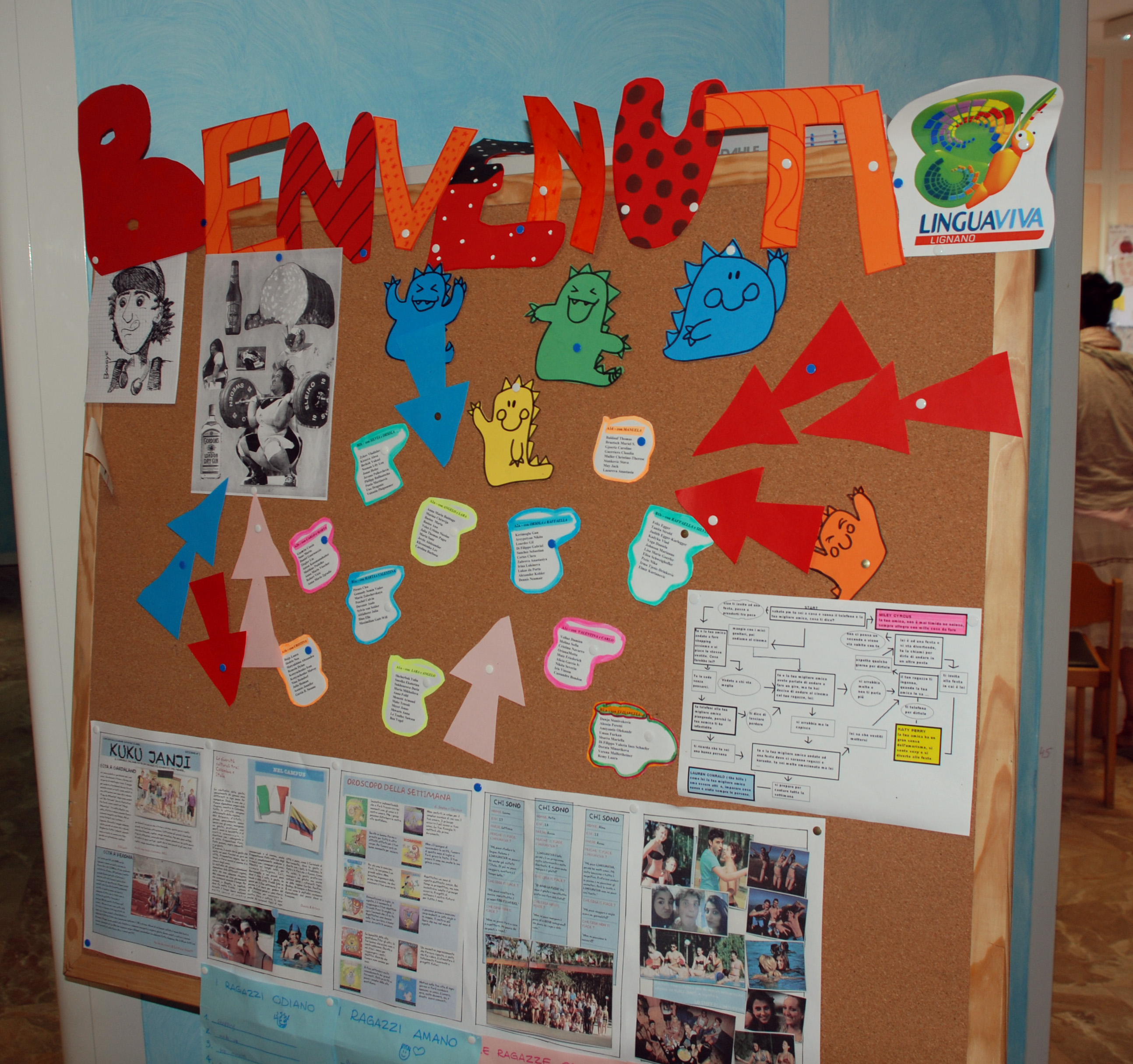Notice board at the Summer course for Juniors in Lignano
