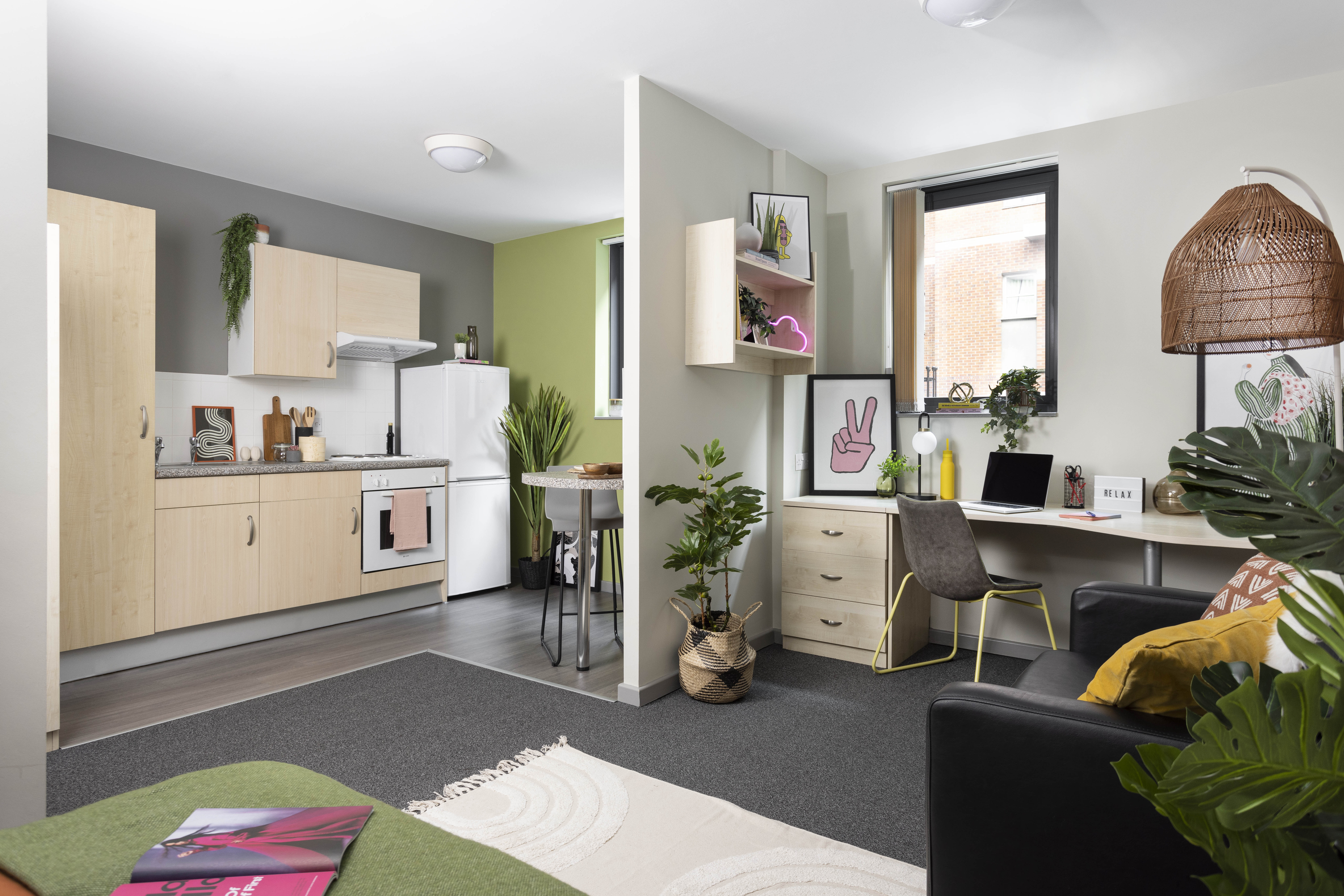 Kitchen of studio at Piccadilly Point Manchester