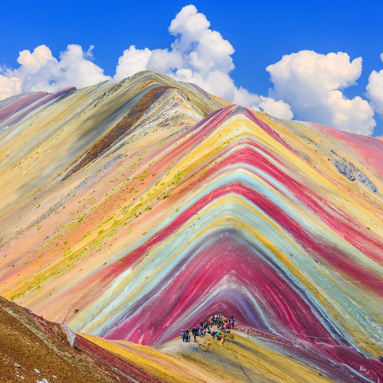 Vibrant, colourful mountains of Vinicunca, also known as Rainbow Mountain, in Peru