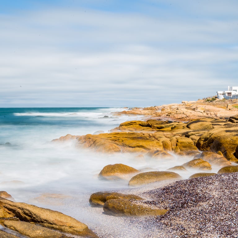 View of Montevideo bay with a lighthouse in the background, Uruguay